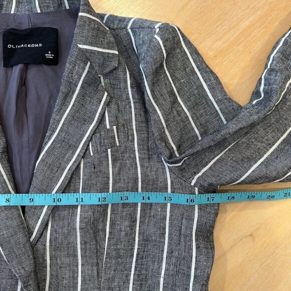 Olivaceous Women's Linen Blend Blazer Jacket Career Size S Gray White Striped - Picture 10 of 11